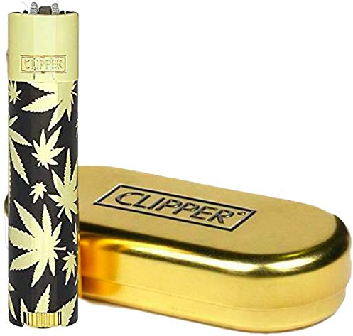 Clipper Flint Metall Metal Lighter Feuerzeug Geschenkbox Large Classic + All u Need Flaschenöffner Keyring (Gold Cup Leaf)