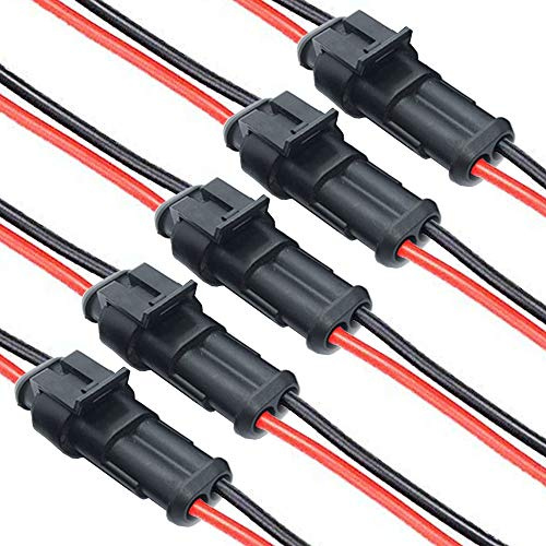 DONJON 2-Polig Kabel Stecker, Elektrischer Anschluss Wasserdicht mit 16AWG-Kabel für KFZ LKW Auto Kayak Boote Roller Motorrad (5 Sätze)