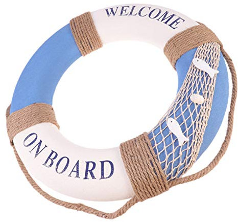 Happyyami Hanging Lifebuoy Ornaments Nautical Lifering Decorations for Home Wall Decor Life Saving Ring with Rope for Balcony Welcome on Board Life Ring Decoration