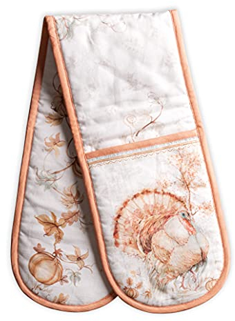 Maison d' Hermine Double Oven Mitts 100% Cotton 18 cm x 89 cm Double Oven Mitt Heat Resistant BBQ Cooking Gloves with Loop, Baking, Grilling, Home, Kitchen, Handling Hot Pans (Giving Thanks)