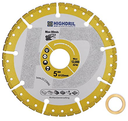HIGHDRIL Diamond Metal Cutting Blade - 125mm/ 5inch Heavy Duty All-Purpose Cutting Disc for Rebar Sheet Metal Angle Iron Stainless Steel Granite Marble