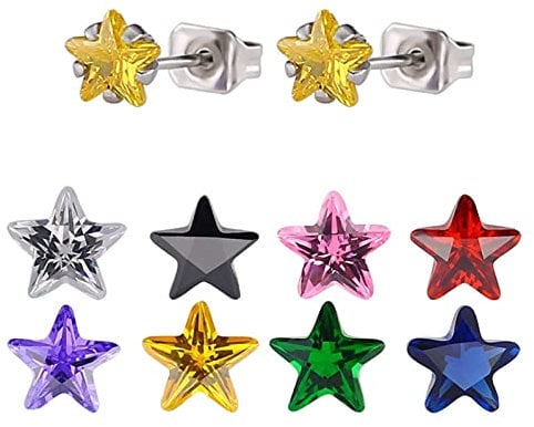 Musihy Edelstahl Ohrstecker Ohrstecker Für Damen Frauen Geschenk Pentagramm Silber Violett