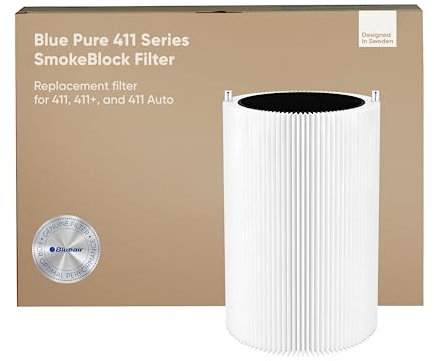 BLUEAIR Blue Pure 411 Series SmokeBlock Genuine Replacement Filter, Extra Carbon Captures 99.99% of Wildfire Smoke, fits Blue Pure 411 Auto, 411 and 411+ Air Purifiers, White