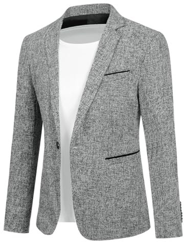 Allthemen Mens Casual 1 Button Blazer Slim Fit Blazer Jacket Lightweight Suit Jackets Grey XXL