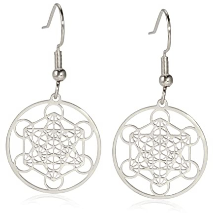 SIPURIS Metatron's Würfel-Ohrringe für Frauen von Metatron-Würfel, heilige Geometrie, Siegel des Erzengels, Vintage-Amulett, Schmuck für Mädchen, Geschenk, 2,1 x 2 cm, Edelstahl, kein Edelstein,