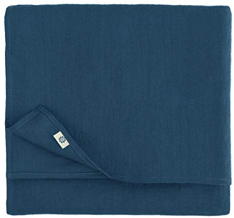 Linen & Cotton Tischdecke Stoff Tischtuch Tischwäsche Hygge 100% Leinen, Dunkelblau/ Blau (140 x 250 cm) Mitteldecke Klein Quadratisch für Home Küche Couchtisch Tuch Dekoration Cafe