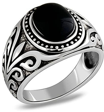 Ayoiow Herren Siegelring Silber 925, Freundschaftsring Herren Antikes Muster mit Schwarz Achat Ringe Silber Ring Größe 69 (22.0)