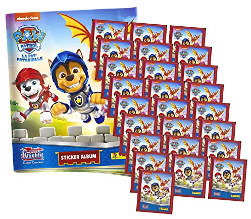 Panini Paw Patrol Sticker - Rescue Knights Serie 8 (2023) - 1 Album + 25 Tüten Sammelsticker im Bundle mit 10 STRONCARD Hüllen