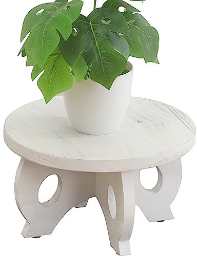 VZODESR Small Plant Stand Kitchen Display Stand 10 inch Plant Holder Plant Stool Round Stand Risers Farmhouse Rustic Balcony Decor Pedestal Board Washed White