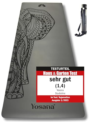 Yosana Yogamatte aus Naturkautschuk | extrem rutschfest | Ultra Grip Oberfläche aus ECO PU | extra breit 68cm | inklusive Tragegurt | Yoga Matte 183x68cm | 4mm dünn