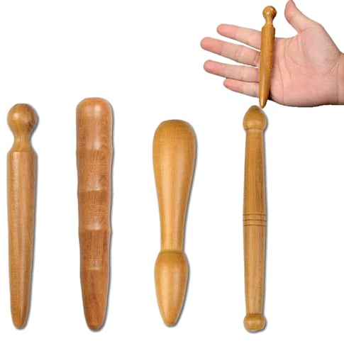 KALUROIL 4 PCS Massage Bois - Ensembles d'outils de massage avec pour les professionnels Massage des pieds et des mains Bâton en bois Réflexologie