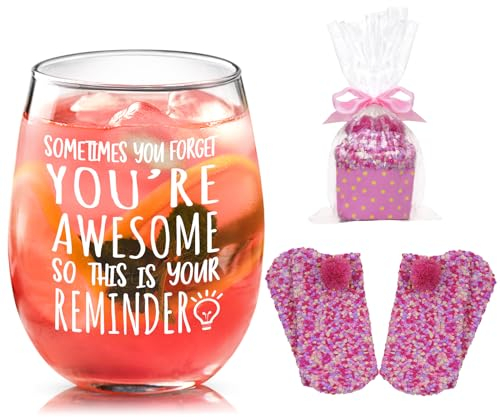 Joymaking Weinglas mit Schönen Socken Geschenk für Freund, You are Awesome Weinglas Set, Dankeschön Geschenk für Freunde Kollegen, Beste Freunde Geschenke, Geburtstag Geschenke für Frauen Männer 17oz