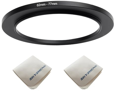 62 mm Objektiv auf 77 mm Kameraobjektiv-Adapter, 62 mm auf 77 mm, Step-Up-Ring-Adapterring für alle Marken von UV-ND CPL, mit Premium-Objektiv-Reinigungstuch, 2 Stück (62 mm-77 mm)