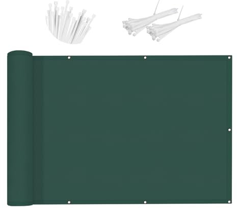 SUNNY GUARD Benutzerdefinierte Balkon Sichtschutz 90x700cm Balkonverkleidung Balkonabdeckung Balkonumspannungen UV-Schutz Wind und Wetterfest mit Kabelbinder,Verde