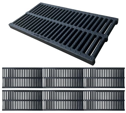 Natotela Paquete de 6 rejillas de drenaje de plástico polimérico para jardín, longitud total de 3 m, rejilla de canal rectangular, rejillas de drenaje para piscina, patio, granja, casa