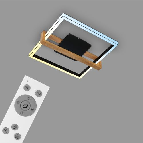BRILONER – Dimmbare LED Deckenlampe CCT, Fernbedienung, Nachtlicht und Timer, LED Deckenleuchte, LED Lampe, Wohnzimmerlampe, Schlafzimmerlampe, Küchenlampe mit Holz