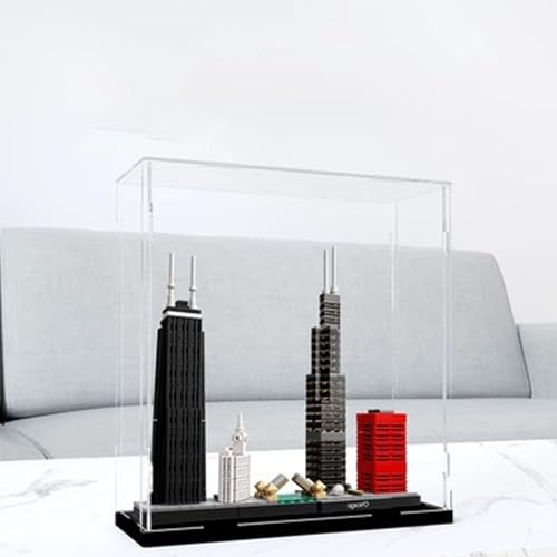 Acryl Vitrine Box Kompatibel Lego 21033 Chicago Architecture Modell, Schutz, Staubdichte Vitrine Geschenkmodell, Transparent, Kompatibel mit Lego (nur Vitrine)