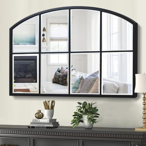 Jesantab Schwarze Fensterspiegel zur Wanddekoration, breiter gewölbter Bauernhausspiegel, dekorativer Spiegel mit Holzrahmen für Wohnzimmer, Eingangsbereich, Flur, Kamin, 42 x 28 Zoll