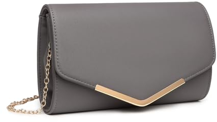 Miss Lulu Damen Umschlag Clutch Elegant Abendtasche Brauttasche Umschlag Clutch Tasche Handtasche mit Kette für Hochzeit Party Prom Grau