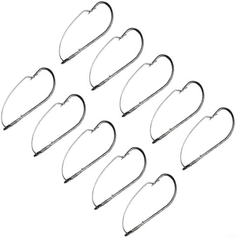 10Pcs High Carbon Steel Weedless Wacky Hooks For Bass Fishing, Open Gap Design For Better Hooksets(1/0)