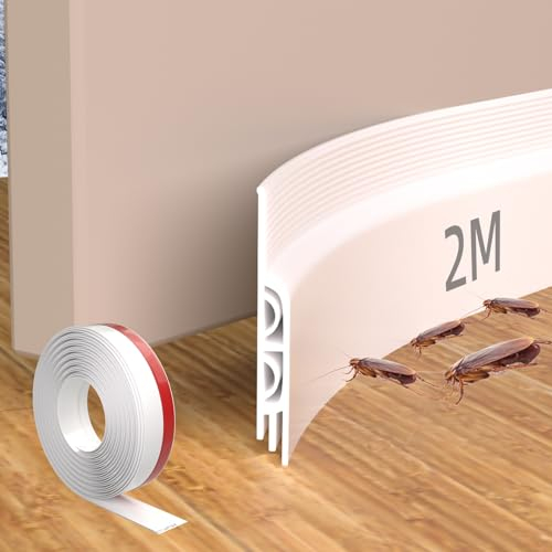 Esufeir 78/2m Blanco Burlete Puerta Entrada,Goma Burlete Bajo Puerta Exterior,Autoadhesivo Silicona Aislante Acustico InsonorizarBurletes,Tira Sellado para Puerta Interior,Cubre Puertas el Suelo Frio