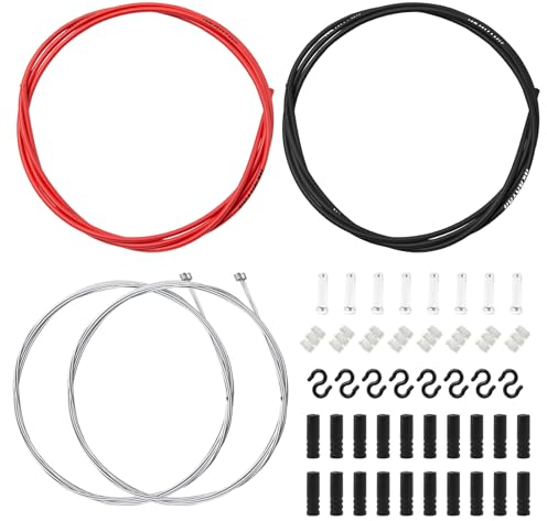 Rebanky 2 Pcs Bicycle Gear Cable Kit, Gear Cable Mountain Bike, Bike Brake and Gear Cable Kit Shift Cable Kit Front and Rear Set Universal Bicycle Change Cable Kit for Road Bike Repair (Black, Red)