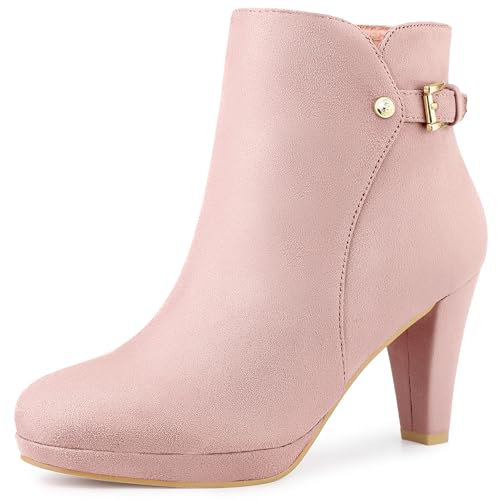Allegra K Bottines à plateforme et talon épais pour femmes Rose poudré 38