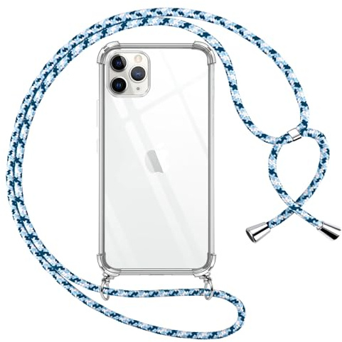 Pnakqil handyband für iPhone 11 Pro Hülle mit Band, Transparent Weich Silikon mit Kordel Necklace Schnur Anti-Fall Bumper Schutzhülle Case Kompatibel mit iPhone 11 Pro 5.8, Blau