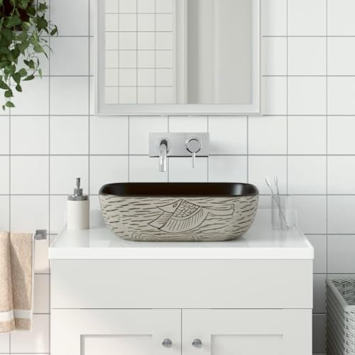 Lavabo Appoggio Grigio Nero Rettangolare 48x37,5x13,5 Ceramica,Lavabo da Appoggio Vintage in Ceramica Eleganza e Fascino per Ogni Bagno