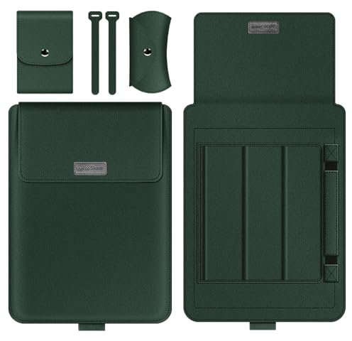 GANGANPRO Laptop Sleeve 16-17 Case with Stand Compatible with Microsoft Surface Laptop 5/4/3/2 13.5, MacBook Air/Pro 13.3, PU Leather Sleeve for 15-16 Laptop Computers - Dark Green