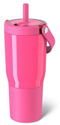 BrüMate Resa 25oz 100% Leakproof Travel Tumbler w/Handle & Straw | Flexible SoftSip Straw | Silicone Sleeve for Durability | Stainless Steel | Cup Holder & Travel Friendly Water Bottle (Neon Pink)