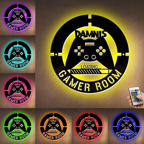 Personalized Metal Game Room Game Controller Gaming Neon wall Light, Custom Game Tag Name Neon Light Sign, Gamepad Shaped LED Night Light, Game Gifts for Game Zone Party Kids Boy's room