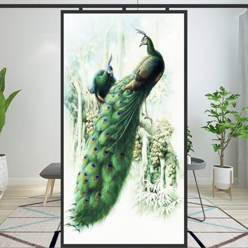 Pavo Real Vinilos para Ventanas Privacidad para Cristales Opaco, Lamina Ventana Estático Anti UV, Autoadhesivo Decorativo para Puertas Cristal Bano Cocina 30x40cm