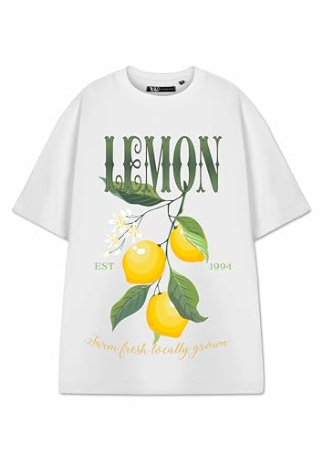 Show Me The Merch Women's Fruit White T-Shirt | Graphic Tee with Watermelon Lemon Strawberry Cherry Design | Summer Fashion Apparel