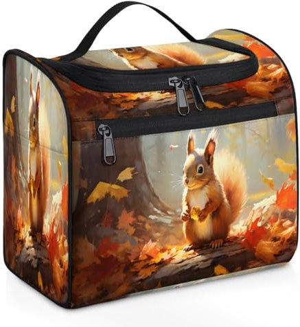 Mexpekil Kulturbeutel zum Aufhängen, mit 11 Fächern, Ahorn-Eichhörnchen, Wasserfarben, wasserabweisend, Make-up-Kosmetiktasche, Reise-Organizer für Zubehör, Shampoo, Toilettenartikel in voller Größe,