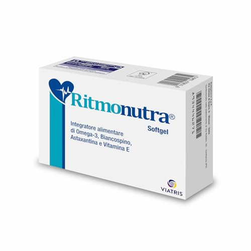 Ritmonutra, Integratore Alimentare per Supportare la Salute del Cuore e la Funzione Cardiaca, Antiossidante, a Base di Omega-3, Biancospino, Astaxantina e Vitamina E, 30 Capsule Softgel