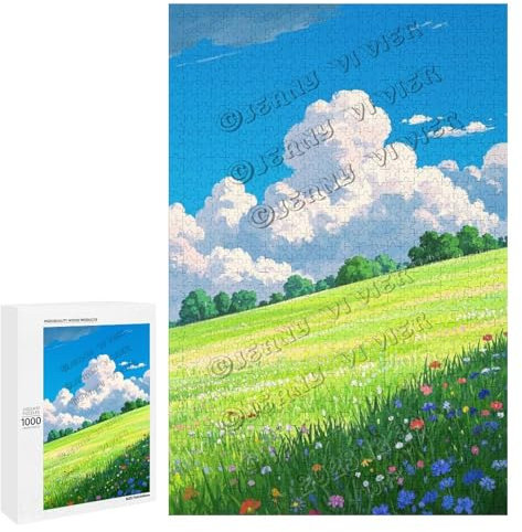 1000 Piece Scenic Puzzle – Spring Hill Landscape – Wooden Jigsaw for Adults, Relaxing Puzzle for Mental Health and Mindful Home Decor