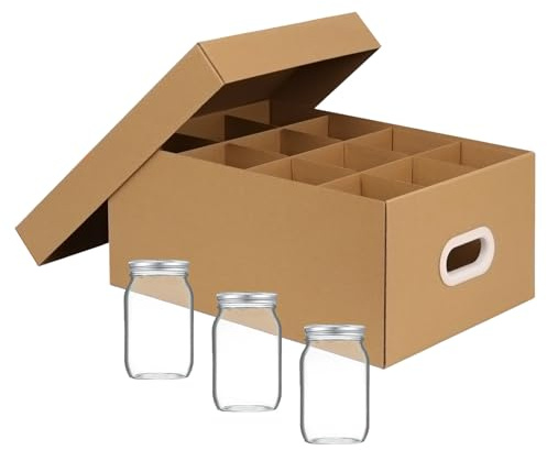 DEZIBOX Einmachglas-Aufbewahrungsboxen mit Trennwänden und Griffen, Papp-Aufbewahrungsbehälter für Einmachgläser, passend für 907 ml Gläser, stapelbare Einmachgläser, Organizer für Speisekammer, Umzug