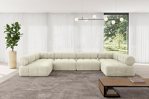 ALTDECOR Modulares Sofa Ecksofa in U-Form Corner modular Sofa Eckcouch Couch Wohnlandschaft Cauchsofa Polstersofa Garvo-U2-380x190x70 cm Beige