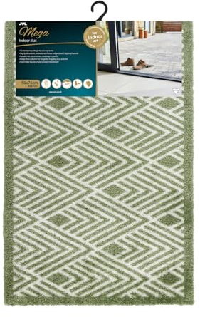 JVL Mega Mat Machine Washable Entrance Doormat, 50x75cm, Green Geo