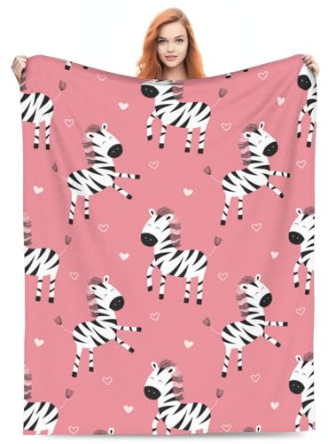 HiHELLOH Niedliche Zebra-Decke, Geschenke für Frauen und Mädchen, weich, warm, leicht, gemütlich, rosa Zebra-Überwurf, Decken für Bett, Wohnzimmer, Sofa, Couch, Dekoration, 203,2 x 152,4 cm