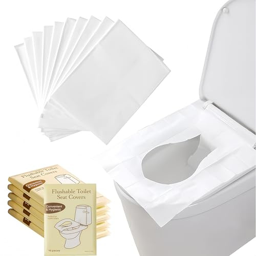 YSTrillion Toilettenauflage Einweg,60 Stück Spülbar Papier Toilettensitzbezüge,Toilette Auflage,WC-Sitz Matte Toilettenpapier Pad,Toilet Seat Cover für Reisen,Offentliche Toiletten