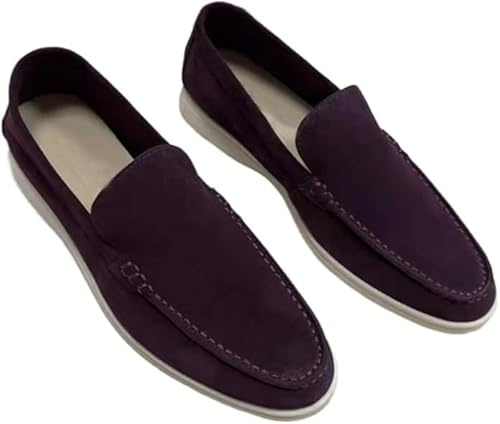 Mocassini da uomo in pelle scamosciata, mocassini slip-on, per uomo, estivi, leggeri e traspiranti, mocassini piatti, casual, per guida e camminata, scarpe Oxford, viola scuro, 8.5