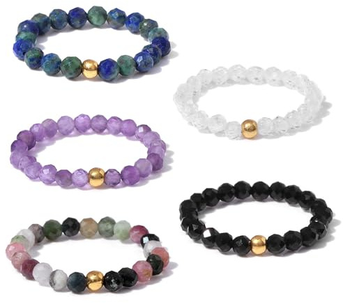 XFSRG 5 Stück Ringe Damen Naturstein Kristallperlen Ring Elegant und Raffiniert für Verabredungen Abendveranstaltungen und Strandurlaube