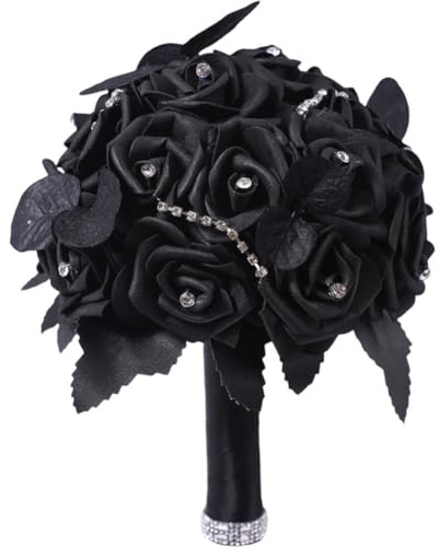 Ppmter Gothic Hochzeit Brautstrauß, Künstlicher Schwarzer Rosenblumenstrauß, Fake Bouquets Für Brautjungfern Hochzeit Verlobung Halloween Party