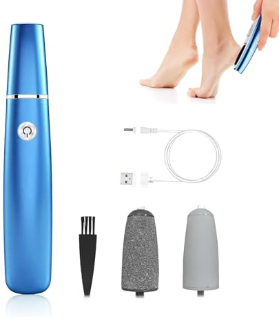 Extracteur de callosités électrique pour les pieds, Appareil de pédicure électrique, avec 2 Rouleaux de Rechange - gratte-pieds pour peaux dures, talons fissurés et élimination des callosités-bleu
