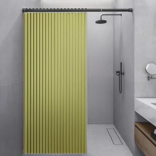 JFBLSD Rideau de Douche Pliable Imperméable en Lin Lavable Magnétique - Idée Cadeau Originale, Écologique, Aimants Forts pour Une Décoration Moderne(Green,W300cm-H200cm)