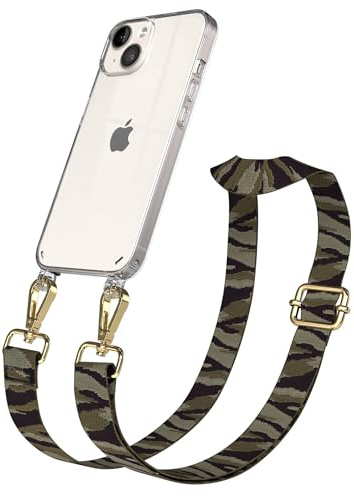EAZY CASE Handykette - Verstellbares Taschenband kompatibel mit iPhone 14, Schulterriemen, Handykordel mit Silikon Hülle, Umhängetasche, Grün Camouflage Gold