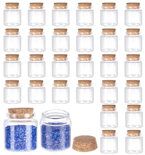 PH PandaHall 30pcs Petits Bocaux en Verre avec Couvercles en Liège Mini Bouteilles en Verre Petits Bocaux à Souhaits pour Loisirs Créatifs Cadeaux Souvenirs de Mariage Décoration, 50ml