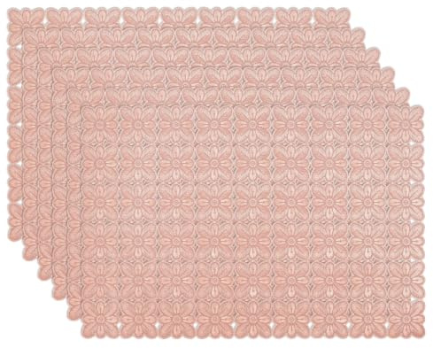 comfoyar Set di 6 Tovagliette Americane Oro Rosa Fiore, Tovagliette Americane in Vinile Incavate Metallizzate Pressate Lavabili e Impermeabili per Cucina Decorazione, Tavola di Feste e Pranzi 30x45cm